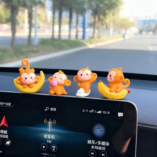 Mini Monkey Dashboard Decorations, 4 Pcs Car Dashboard Decor Rear View Mirror Ornaments, Cute Car Accessories for Women
