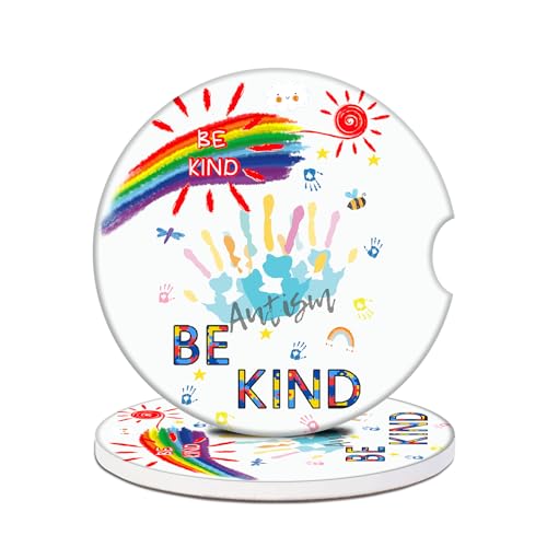 Car Cup Holders Coasters - Autism Awareness Absorbent Ceramic Coaster, Be Kind Drink Cup Holder Coasters, Auto Interior Accessories for Women & Men Pack of 2 - color: Be Kind