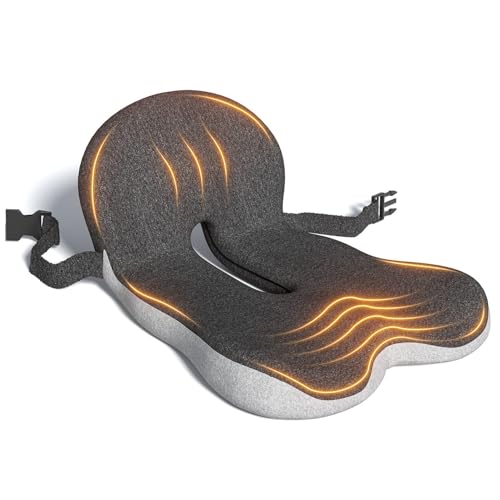 Office Chair Seat Cushion for Long Sitting Workers - L-Shaped Ergonomic Memory Foam with Tailbone Support & Adjustable Strap