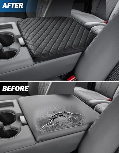 JOYTUTUS Center Console Cover Compatible with 2011-2016 Ford F250 F350 F450, 2011-2014 F150 with Jump Seat Console, Leather Armrest Cover Center Console Cushion (Jump Seat Only) - size: Jump Seat Console 11-14 F150 & 11-16 F250+, style: D: Black Leather