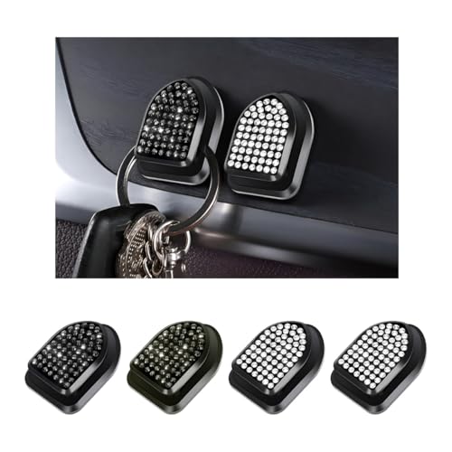 4 PCS Bling Car Mini Hooks, Cute Rhinestone Adhesive Back Seat Auto Hangers, Multifunctional Crystal Hanging Storage Hook for Vehicle Dashboard Wall Hat Coat Towel Key (Black+White) - color: Black+White