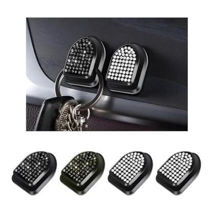 4 PCS Bling Car Mini Hooks, Cute Rhinestone Adhesive Back Seat Auto Hangers, Multifunctional Crystal Hanging Storage Hook for Vehicle Dashboard Wall Hat Coat Towel Key (Black+White) - color: Black+White