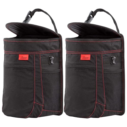 Lusso Gear Spill-Proof Car Trash Can (2 Pack) - Easy to Clean Hanging Garbage Bin - Leak-Proof, Removable Liner, Waterproof - Keeps Truck, SUV, Car, Minivan Clean & Odor Free (Black, Red Stitching) - color: 2-Pack Black, Red Stitching, style: 2.5 Gal