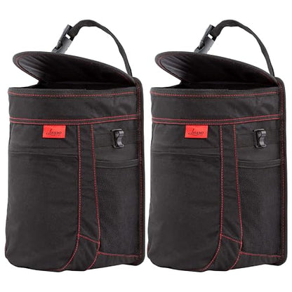 Lusso Gear Spill-Proof Car Trash Can (2 Pack) - Easy to Clean Hanging Garbage Bin - Leak-Proof, Removable Liner, Waterproof - Keeps Truck, SUV, Car, Minivan Clean & Odor Free (Black, Red Stitching) - color: 2-Pack Black, Red Stitching, style: 2.5 Gal