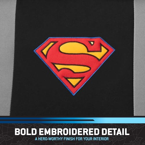 BDK Warner Brothers DC Superman Front & Rear Car Seat Covers Full Set - Easy to Install Durable & Polyester Car Seat Cover - All Vehicles Airbag Compatible Universal Car Accessories (Black & Gray) - size: Full Set, style: Superman