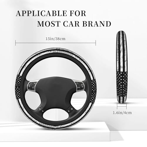 Black White American Flag Elastic Steering Wheel Cover, Non-Slip Breathable Neoprene Steering Wheel Covers, Men Car Accessories, Universal 15 Inch Fit Auto, Suvs, Truck - color: Black White American Flag