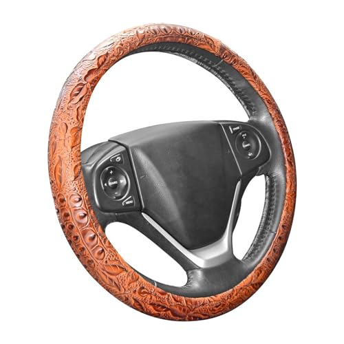 Car Steering Wheel Cover Universal 15 inch Auto Antislip Leather Protector Flower Grain Brown - color: Brown