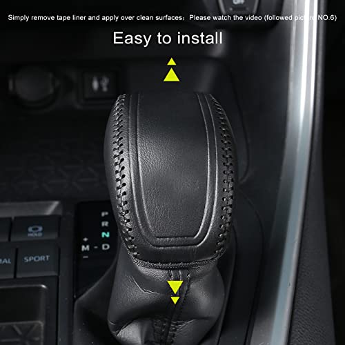 for Toyota RAV4 2019-2025 Gear Shift Knob Cover, Genuine Leather Interior Protective Gear Shift Trim for Toyota Highlander 2020-2026 - Black Trim - color: Leather Black trim