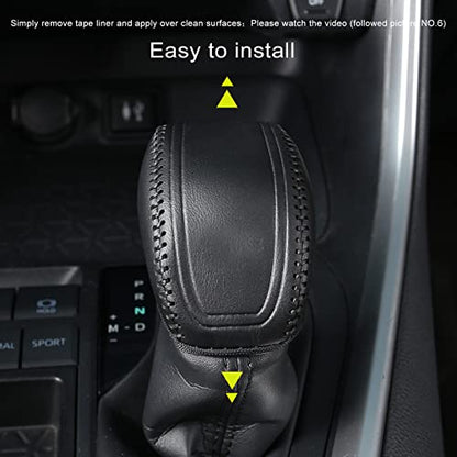 for Toyota RAV4 2019-2025 Gear Shift Knob Cover, Genuine Leather Interior Protective Gear Shift Trim for Toyota Highlander 2020-2026 - Black Trim - color: Leather Black trim