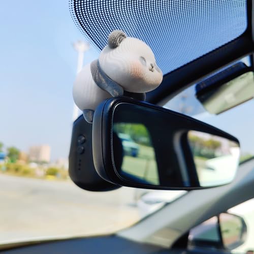 Cute Furry Animal Rear View Mirror Accessories, Car Dashboard Ornament Center Screen Decoration Rearview Mirror Charm, Car Accessories Interior Decor for Women/Men - style: Panda