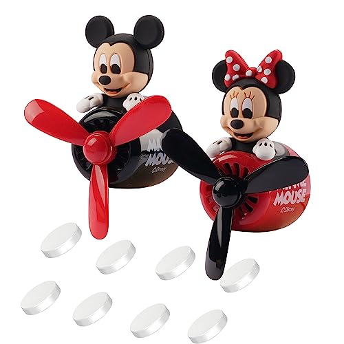 2Pcs Car Air Fresheners Cute Cartoon Mouse Pilot Men Women Car Perfume Rotating Propeller Automotive Air Outlet Fan Creative Diffuser Car Decoration (M.ickey+M.innie) - color: M.ickey+M.innie