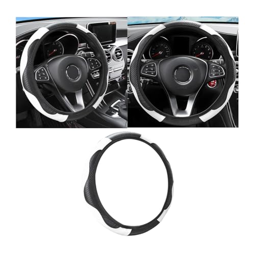 Osilly Car Steering Wheel Cover, 15 inch Carbon Fiber Microfiber PU Leather Elastic Steering Wheel Protector for Men Women, Anti-Slip Breathable Car Interior Accessories for Most Cars (Black/White) - color: Black/White