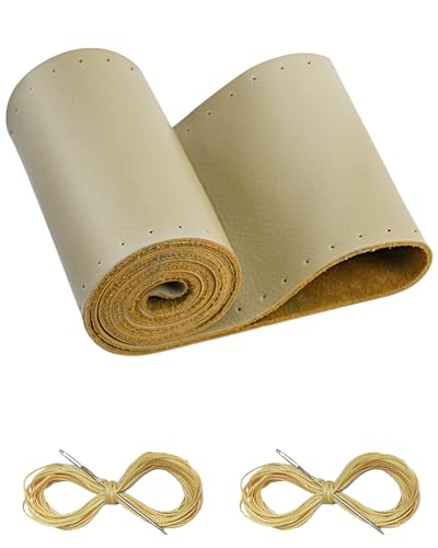 BELINOUS Leather Steering Wheel Cover Lace Up, Stitch on Steering Wheel Wrap, Universal Fit 13-20 Inch Car Truck Pickup Boat, A Whole Piece of Cowhide, DIY w/Needle Thread (Size XL0, Beige) - color: Beige, size: XL0