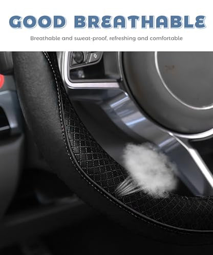Steering Wheel Cover,Car Accessories 14.5-15 Inch Leather Steering Wheel Cover,Anti-Slip Breathable Microfiber Leather Covers,Warm in Winter and Cool in Summer,Fit for Suvs (Black) - color: Black