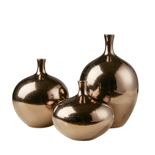 Madison Park Signature Ansen Ceramic Handmade Vase Set Home Décor - Metallic Accent Living Room Decoration Ideal for Shelf, Side Table, Mantle Ornaments, Multi Size, Bronze 3 Piece - color: Bronze