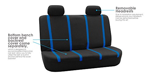 FH Group Car Seat Covers Rear Set Cloth - Car Seat Covers with Removable Headrest,Universal Fit,Automotive SeatCovers,Washable Car SeatCover for SUV,Sedan,Van Blue - color: Blue, size: Rear Set