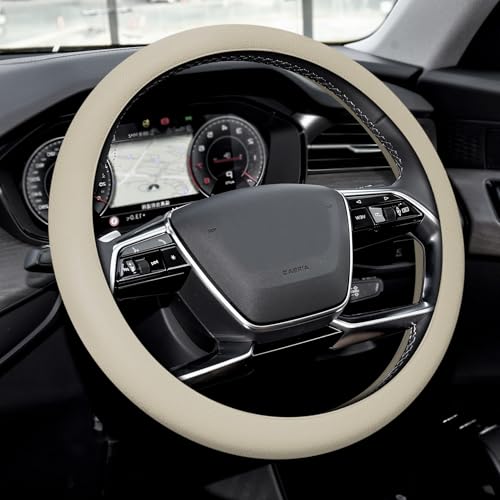 Car Steering Wheel Cover, Silicone Car Steering Wheel Protective Cover, 33-40 CM Anti-Slip Soft Comfortable Steering Wheel Cover for Women Men, Universal Accessories Fit Cars Trucks SUVs (Beige) - color: Beige