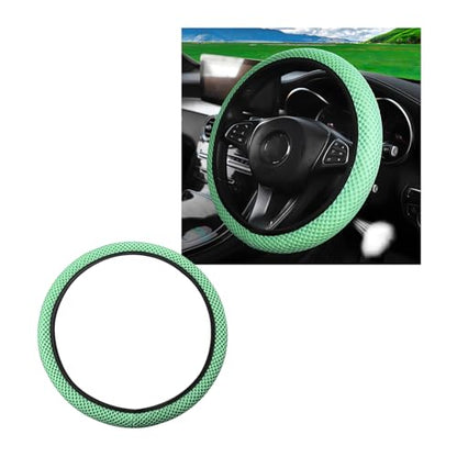 Wevdn Elastic Stretch Steering Wheel Cover, 15"×15" Microfiber Breathable Ice Silk Steering Wheel Protector, Anti-Slip Elastic Steering Wheel Cover for Men Women, Car Accessories (Green) - color: Green