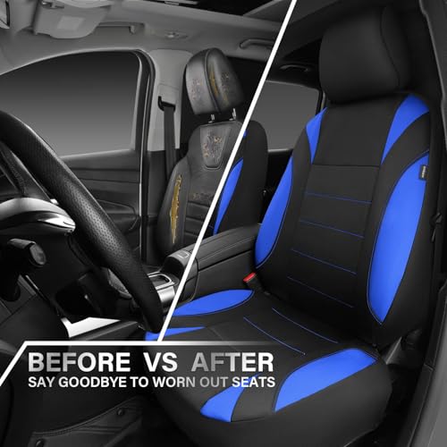 CAR PASS Neoprene Wetsuit Seat Covers, Waterproof Car Seat Covers Front with 5mm Composite EVA, Universal Fit for Car,Sedan SUV Trucks Anti Slip, Airbag Compatible(Black and Blue - color: Blue front