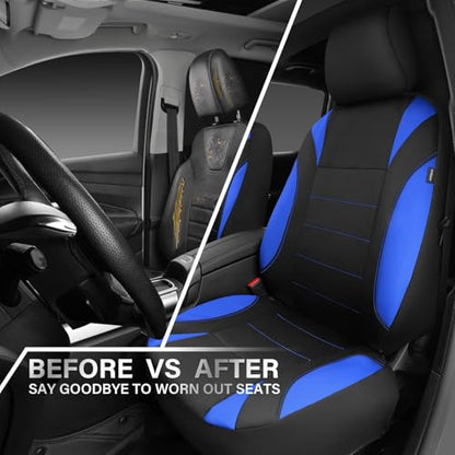 CAR PASS Neoprene Wetsuit Seat Covers, Waterproof Car Seat Covers Front with 5mm Composite EVA, Universal Fit for Car,Sedan SUV Trucks Anti Slip, Airbag Compatible(Black and Blue - color: Blue front