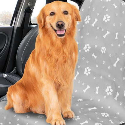 YARNOW Waterproof Pet Car Seat Cover with Nonslip Backing, Gray Paw Print Design, 110x50cm Passenger Seat Protector for Dogs and Pets