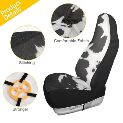 2 PCS Cute Cow Print Car Seat Covers Abstract Cow Fur Black White Print Farmhouse Animal Skin Texture Vehicle Seat Protector Cushion Cover Universal Car Accessories for SUV Truck Sedan - color: Black White