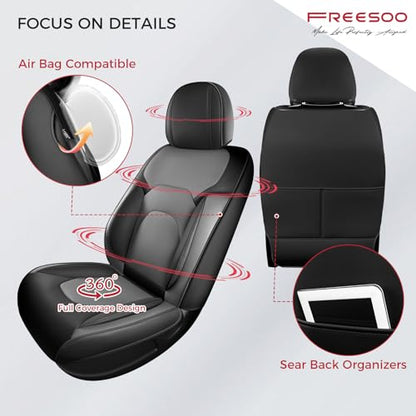 FREESOO Car Seat Covers Front Seats 2PCs,Waterproof Automotive Seat Covers, Leather Cars Interior Covers, Seats Protection Universal fit Babies & Adult (BlackGrey) - color: Black Grey, size: 2 Pcs Front Seat