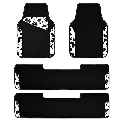 CAR PASS Waterproof Universal 3 Row Car Floor Mats, Cow Print Car Mats Fit for SUV,Vans,sedans, Trucks,Set of 3 Row Vehicles Car Carpet with Heel Pad and Nibs Backing, Cute Women Girly (Black White) - color: Cow Print（3Row）