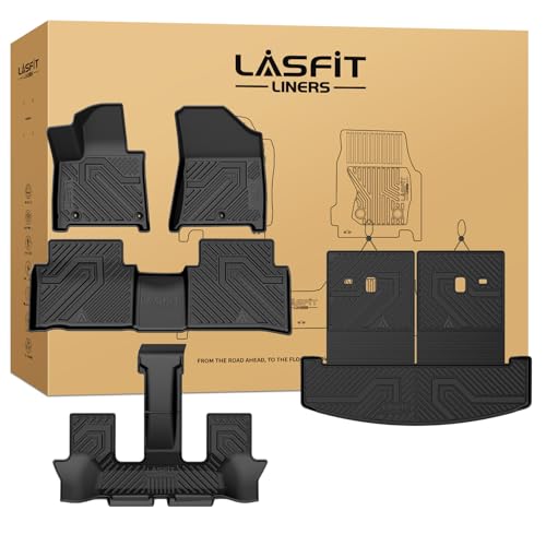 Lasfit Floor Mats & Backrest Mats & Cargo Mat for Hyundai Santa Fe Hybrid 2026 2025 2024 (Not Fit Gas), All Weather TPE Custom Fit Floor Liners with Full Set Car Mats & Trunk Mats Accessories, Black