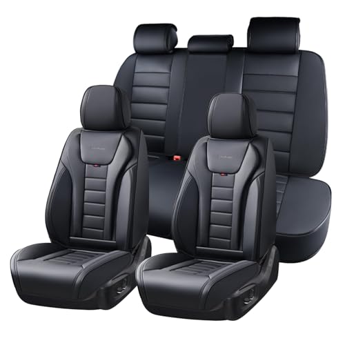 Coverado Car Seat Covers Full Set, Seat Covers for Cars, Front Seat Covers and Back Seat Cover Waterproof Leather Automotive Seat Cover, Universal Car Interior Protectors Cushion for Most Cars - color: Black, size: FullSet
