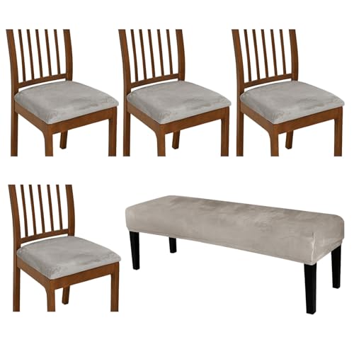 KRFOONN Velvet Chair Seat Covers for Dining Room Chairs Set of 4 with Bench Cover Washable Removable Kitchen Chair Seat Slipcovers Upholstered Bench Slipcover Seat Protector for Dining Room, A23 - color: Color A23