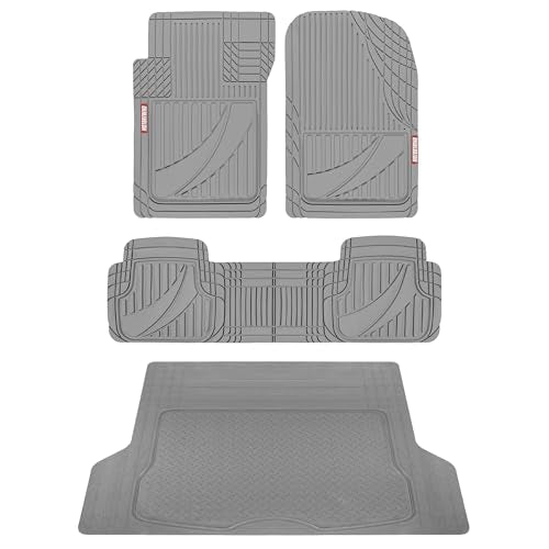 Motor Trend FlexTough™ Heavy Duty Rubber Gray Car Floor Mats All Weather & Jumbo SUV Cargo Liner Full Set - Universal Trim to Fit Automotive Floor Mats & Trunk Mats for Cars Interior Accessories - color: Gray, size: Extra Large Vehicle