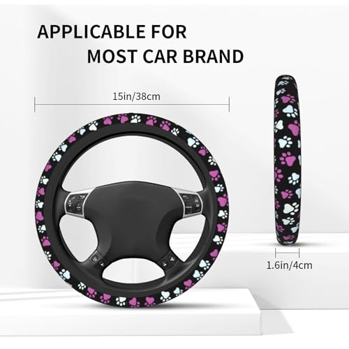 Paw Prints Steering Wheel Cover - Purple Dog Paws Steering Wheel Cover Universal 15 Inch Non-Slip Breathable Neoprene Car Accessory for Women Men Steering Wheel Protector - color: Purple Dog Paws
