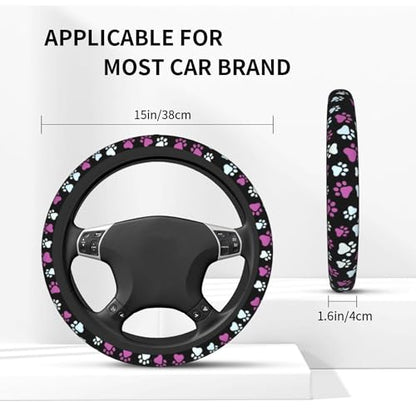 Paw Prints Steering Wheel Cover - Purple Dog Paws Steering Wheel Cover Universal 15 Inch Non-Slip Breathable Neoprene Car Accessory for Women Men Steering Wheel Protector - color: Purple Dog Paws