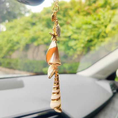 Sea Shell Rear View Mirror Accessories, Cute Seashells Chain Beach Decor Car Accessories for Men/Women, Boho Hanging Charms for Car Travel