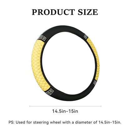 Bling Car Steering Wheel Cover, 15 Inch Rhinestones Soft Leather Elastic Steering Wheel Protector, Universal 15 Inch for Women Girls, Fit Vehicles, Sedans, SUVs, Vans, Trucks (Yellow) - color: Yellow