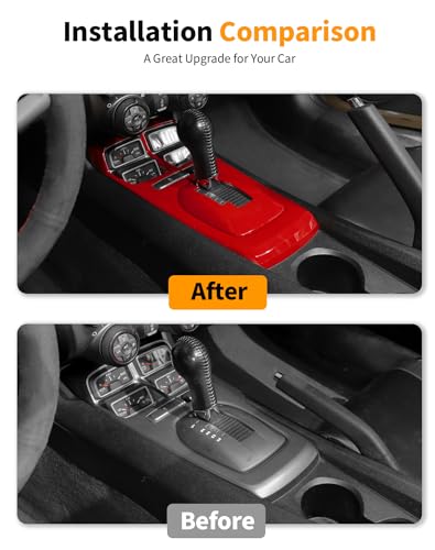 Hoolcar 2PCS Center Console Gear Shift Panel Cover Trim Kit Interior Accessories for Chevy Camaro 2010-2015, Red - color: Red
