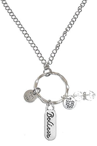 Rear View Mirror Car Charm Ornament, Sun Catcher, Hanging Pendant, Stainless Steel Chain and Crystal Accents, Packaged in a Gift Bag (Believe) - size: Believe