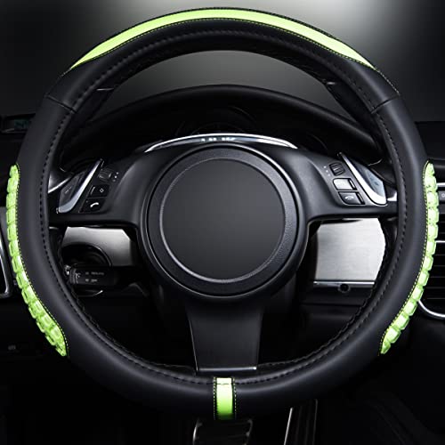 Flying Banner car Steering Wheel Cover Gel Massage Velvet Cool Warm Universal Size 15 inches SUV Truck Anti Slip Odorless Summer Winter (Black Mint Green, Gel Massage) - color: Black Mint Green