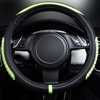 Flying Banner car Steering Wheel Cover Gel Massage Velvet Cool Warm Universal Size 15 inches SUV Truck Anti Slip Odorless Summer Winter (Black Mint Green, Gel Massage) - color: Black Mint Green