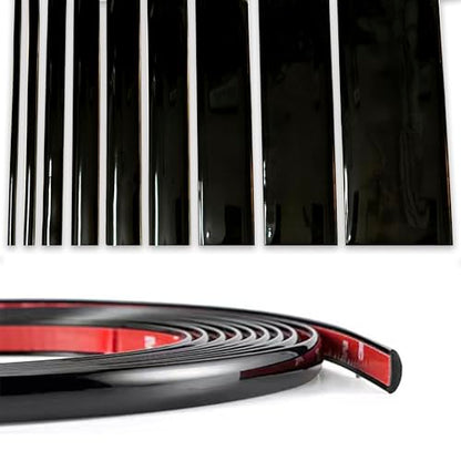 16Ft Glossy Black Extra Thick Auto Molding Trim Universal Bumper Window Door Body Side Decorative Strip Scratch-Proof (Width: 1/2inch [12mm])