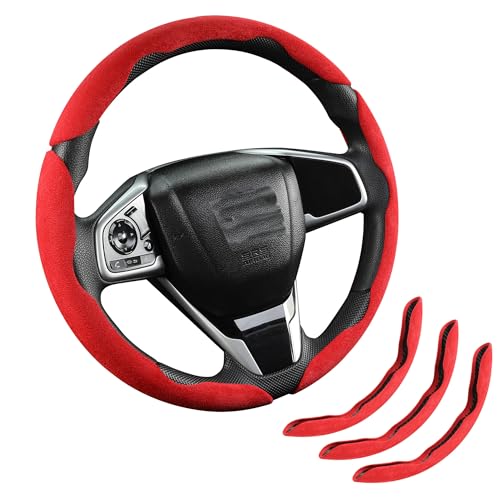 Premium Suede Car Steering Wheel Cover, Non-Slip Segmented, Suitable for Car, SUV, Truck, O/D Shape, 14.5-16inches Steering Wheel Protector,Universal Auto Accessories (red, 3pcs) - color: red, size: 3pcs