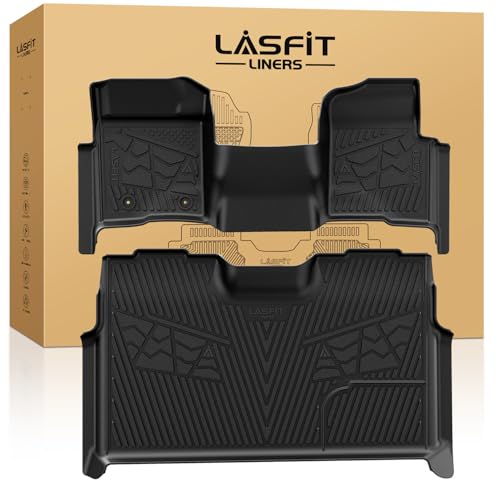 LASFIT Floor Mats for Ford F-150 2011-2014 SuperCrew 1st Row w/o Center Console Carpet Floor All Weather Protector Car Liners TPE Truck Mats, Front & Rear Rows, 3pcs Black