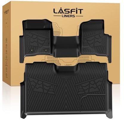 LASFIT Floor Mats for Ford F-150 2011-2014 SuperCrew 1st Row w/o Center Console Carpet Floor All Weather Protector Car Liners TPE Truck Mats, Front & Rear Rows, 3pcs Black
