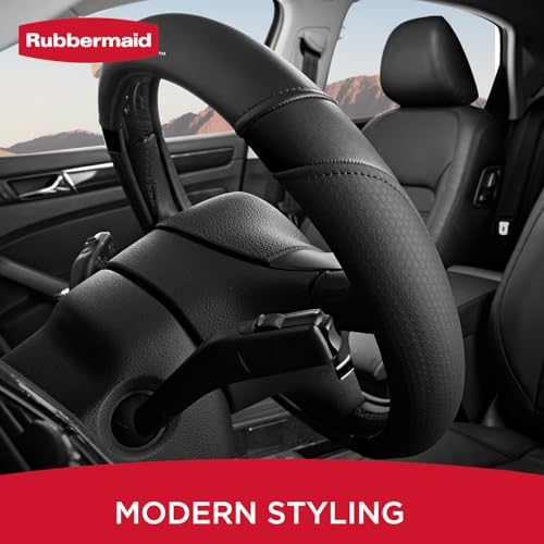 Rubbermaid Steering Wheel Cover – Universal Fit 14.5"–15" Steering Wheel Cover, Anti-Slip Grip, Breathable Leather, All-Season Protection, Interior Upgrade for Cars, Trucks, SUVs - Black - color: Black