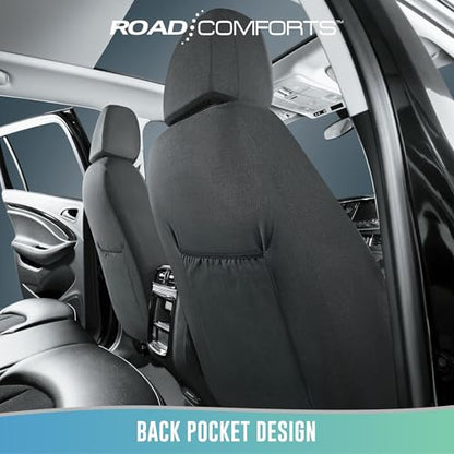Road Comforts Car Seat Covers, Breathable Leather Seat Covers, Car Seat Covers Full Sets Airbag Compatible, Automotive Seat Covers for Most Cars, Vans, Trucks, SUV - Black