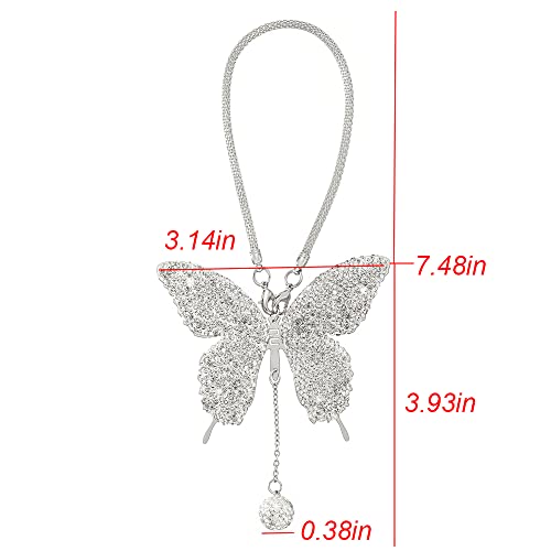 Rhinestones Butterfly Diamond Car Accessories - Crystal Rear View Mirror Charms for Women, Valentine's Day Gifts - Silver