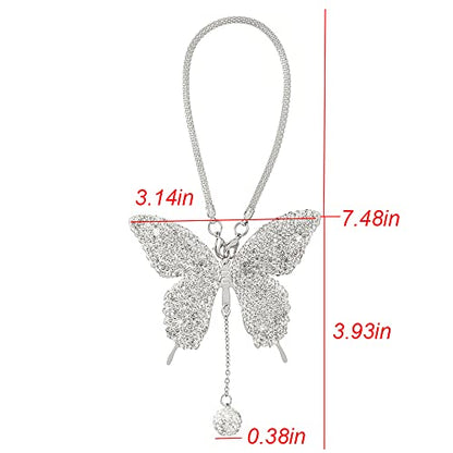 Rhinestones Butterfly Diamond Car Accessories - Crystal Rear View Mirror Charms for Women, Valentine's Day Gifts - Silver