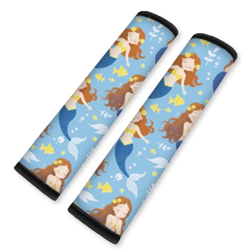 2Pcs Soft Auto Seat Belt Cover Pad Cartoon Mermaid Colorful Car Seatbelt Shoulder Cushion for Comfortable Driving, Compatible with All Cars' Seatbelt and Backpack Straps - color: Mermaid