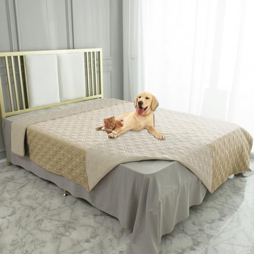 Ameritex Waterproof Dog Bed Cover Pet Blanket for Furniture Bed Couch Sofa Reversible - color: Beige+khaki, size: 30x53 Inch (Pack of 1)